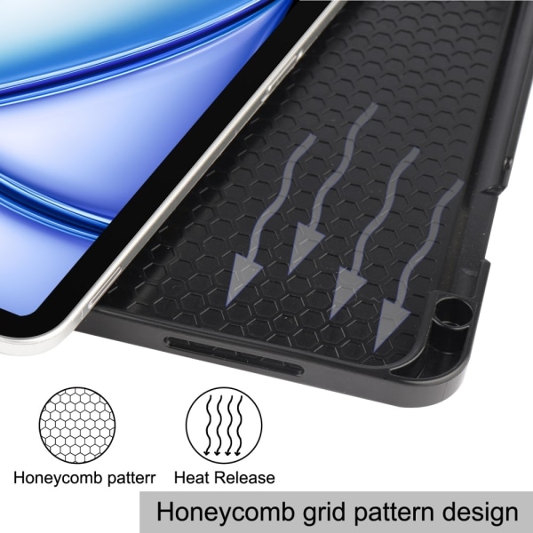 Til iPad Air 11 (2024) Etui Tre - fold Stativ Tablet Cover med Pen Holder Dark blue