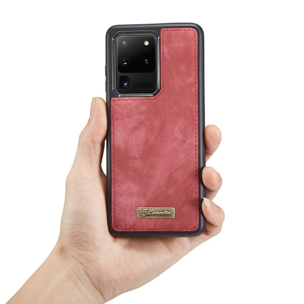 CASEME Samsung Galaxy S20 Ultra Retro läder plånboksfodral - Röd Röd