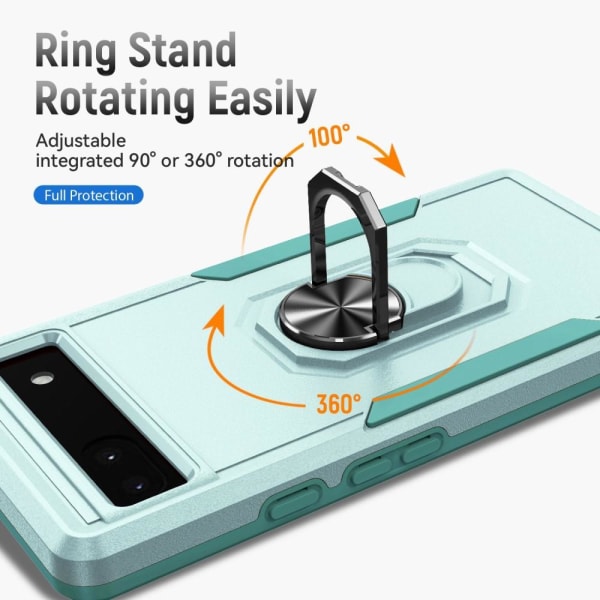 Google Pixel 6A Hybrid skal med Finger Ring & Metall Plåt - Grön Grön