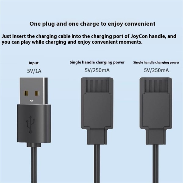 2 i 1 opladningskabel kompatibel med Nintendo Switch Joy-Con 2,5 m forlænget USB-opladerledning Black