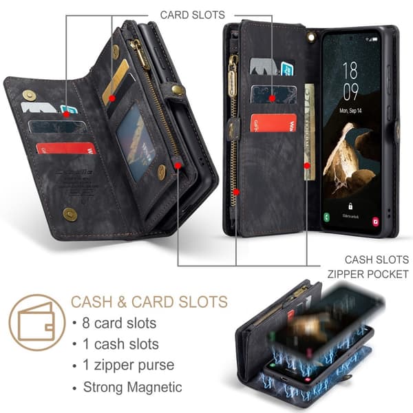 CASEME Samsung Galaxy A55 5G 2 - in - 1 lompakkokotelolle - Musta Black