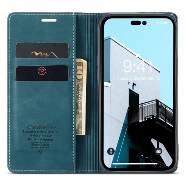 CASEME Retro lompakkokotelo iPhone 14 Prolle - Sininen Blue