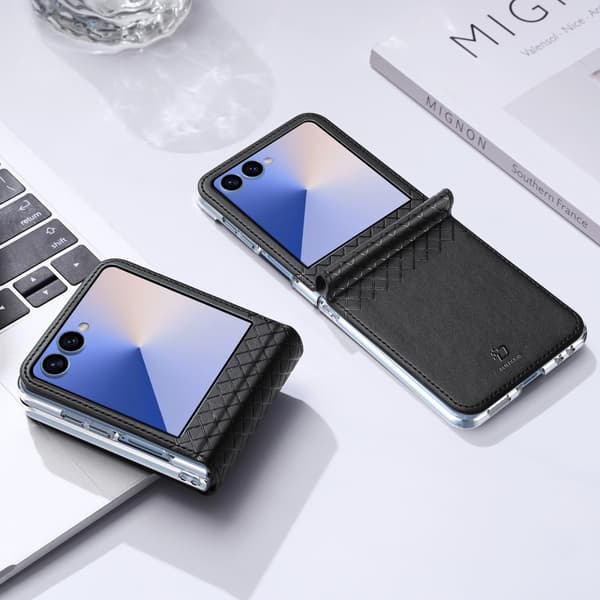 Til Samsung Galaxy Z Flip7 5G Cover DUX DUCIS Bril Series Læder + PC Telefoncover - Sort Black