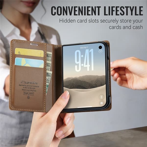 CASEME Telefonpungcover med blank litchi tekstur til iPhone Duo Brown