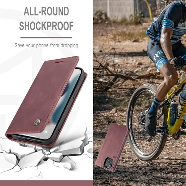 CASEME Retro Wallet Case for iPhone 13 - Winered Red