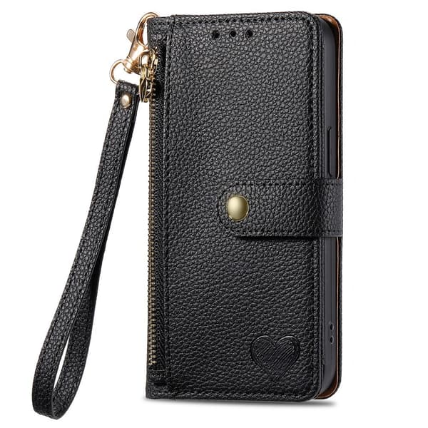 For iPhone 17 Skal RFID-blockering Dragkedjeficka Plånboksfodral med Rem - Svart Svart