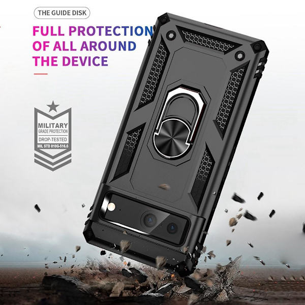 Google Pixel 7 Stødsikker TPU+PC Kickstand Telefontaske Bilmonteret Metalplade - Sort Black