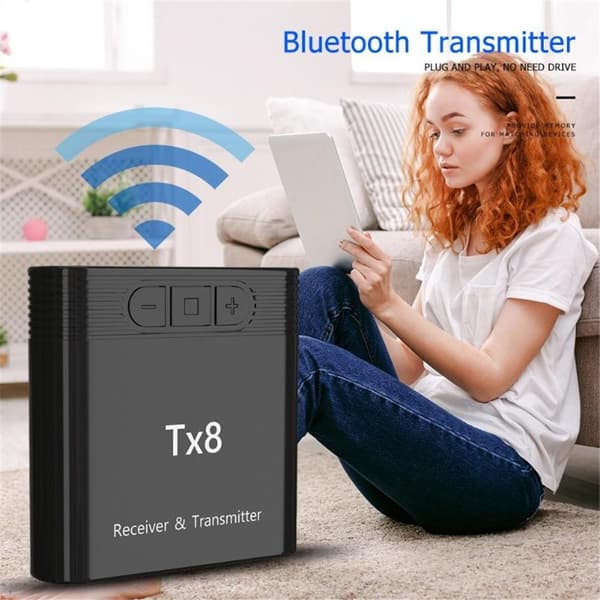 Tx8 2-i-1 Bluetooth 5.0 sender-mottakeradapter for TV PC hodetelefoner musikk lyd Black