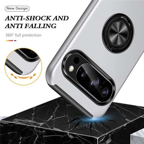 Til Pixel 10 Pro / Pixel 10 Deksel Hybriddeksel med Finger Ring - Silver Silver
