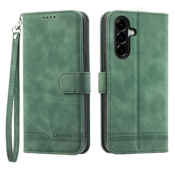 DIERFENG För Samsung Galaxy A37 5G Plånboksfodral med Stativ och Handledsrem Grön