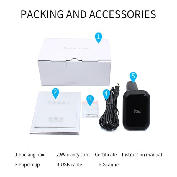 Håndscanner Stregkodescanner 2.4G trådløs stregkodelæser håndholdt Black