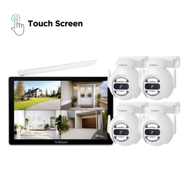 SRIHOME NVS010 1 till 4 Trådlös Touchskärm 5MP HD Övervakningskamera NVR Videoinspelare Vit