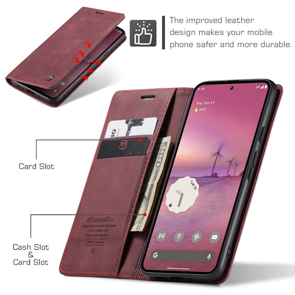 CASEME For Google Pixel 9 Pro XL Etui med Kortlomme og Stativ Red