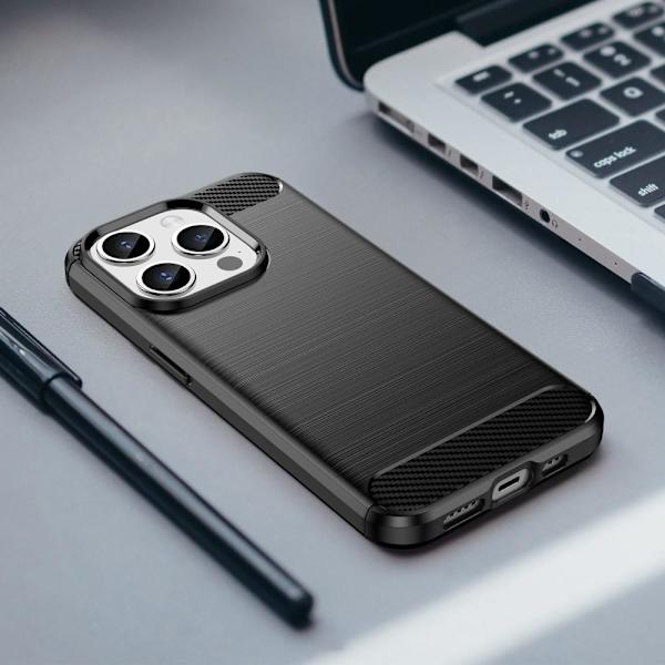 Kulfiber tekstur TPU - cover til iPhone 15 Pro Black