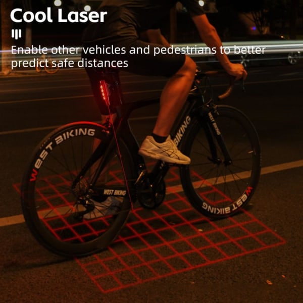 WEST BIKING Pyörän laser-takavalon jarrun induktiovaroitusvalo Red