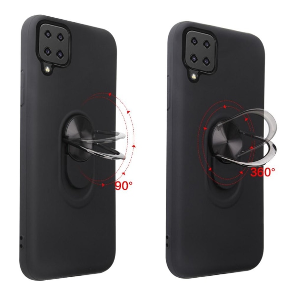 Samsung Galaxy A12 Ring Kickstand Soft Hybrid Case with Metal Sheet Black