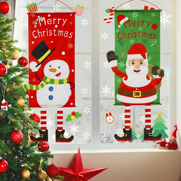 Hyvää joulua Flag Xmas Hanging Banner Door Decor - Lumiukko Red