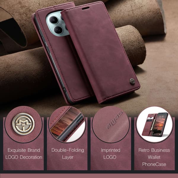 CASEME Retro Lompakkokotelo Xiaomi Redmi Note 15 / Xiaomi Poco M8 5G Red