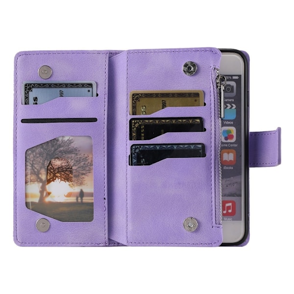 For iPhone 17e / 16e  Lommebok Deksel Shell Mandala Blomstermønster Purple