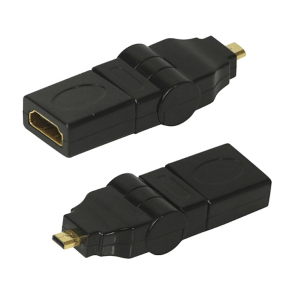 Micro HDMI til HDMI - adapter 180+90 graders vri Black