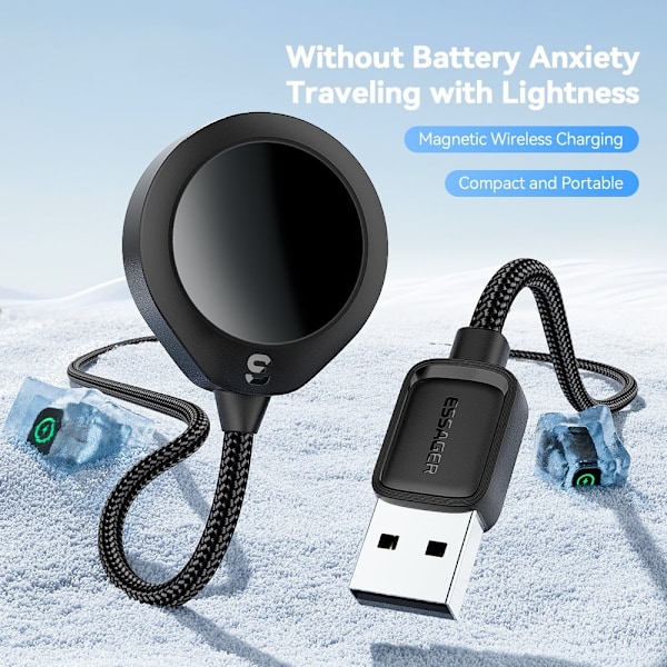 ESSAGER For A Watch USB Kabel Magnetisk ABS Vanddråbeform Trådløs oplader Black