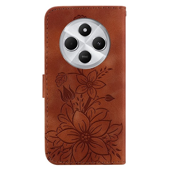 För Xiaomi Redmi 14C Fodral Ställ Plånboksfodral Blommönster - Brun Brun