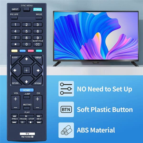 Fjärrkontroll Ersättning för RM-YD092 För Sony TV Svart