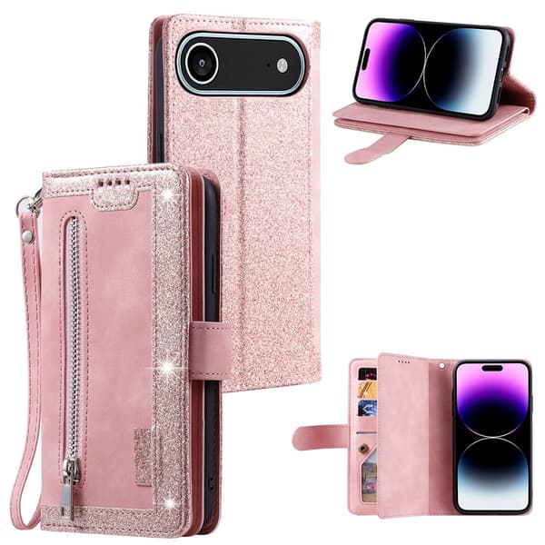 Til iPhone Air Etui med Lynlåslomme og 9 Kortlommer Pink