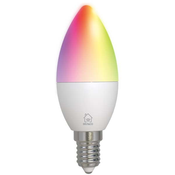 DELTACO Smart LED-pære, E14, RGB, WiFi, 4,9W White