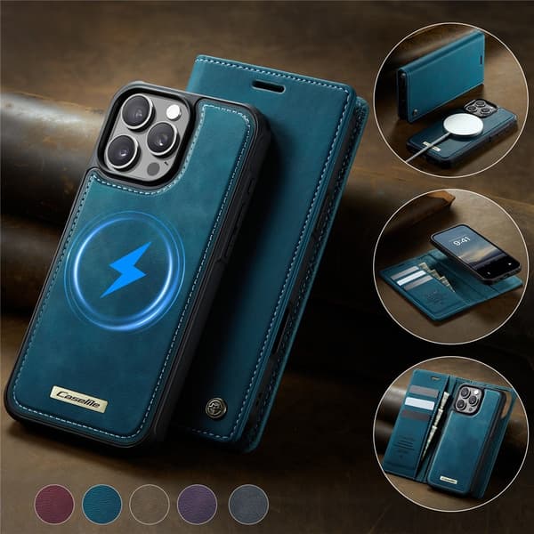 CASEME Til iPhone 16 Pro Lommebokdeksel Magnetisk Avtakbar RFID Beskyttelse Blue
