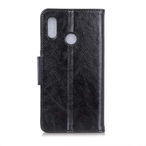 Motorola Moto E6 Plus Textured Split Leather Lompakkokotelo Black