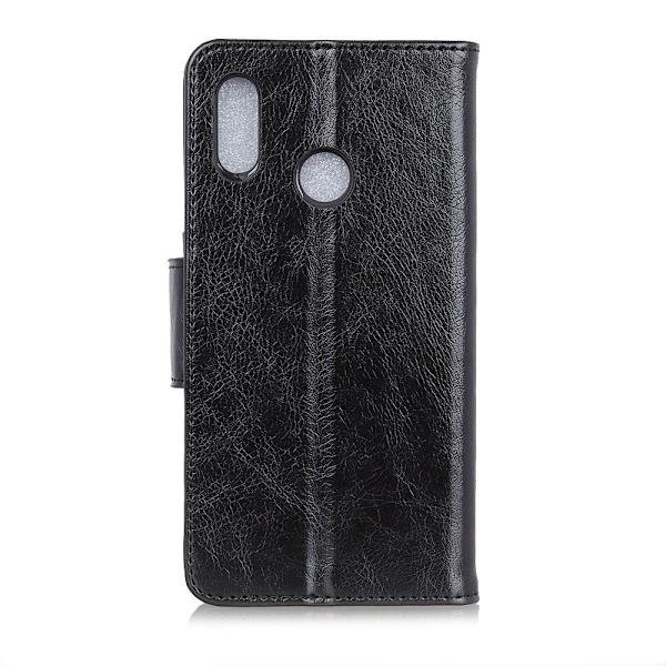 Motorola Moto E6 Plus Textured Split Leather Wallet Case Black
