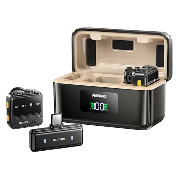 Trådløs lavaliermikrofon Digitalt display En-til-to-mikrofoner - USB-C Black