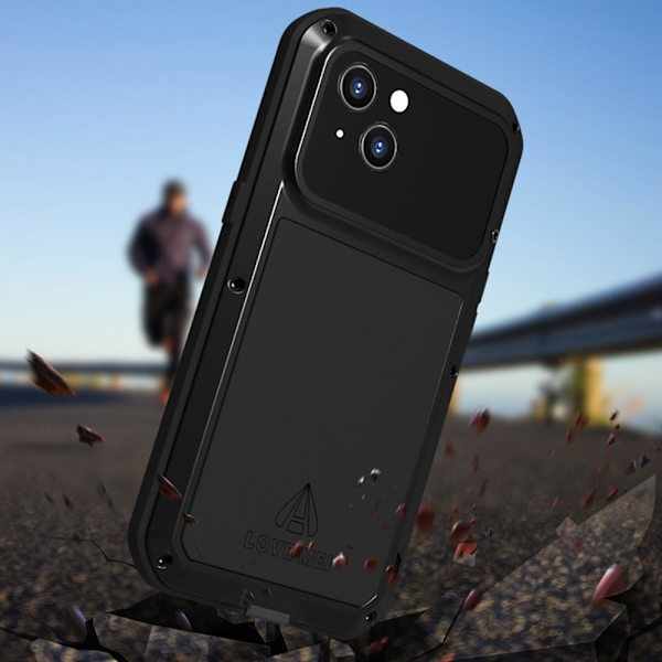 iPhone 13 LOVE MEI Kraftfullt stötsäkert fodral metall+silikon härdat glas Svart