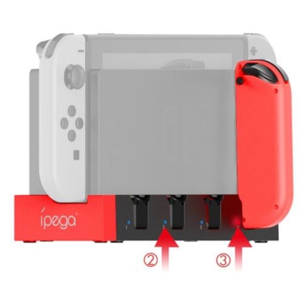 Til Nintendo Switch IPEGA JoyCon 4 Slots Opladningsdockingstation Opladerindikator Black