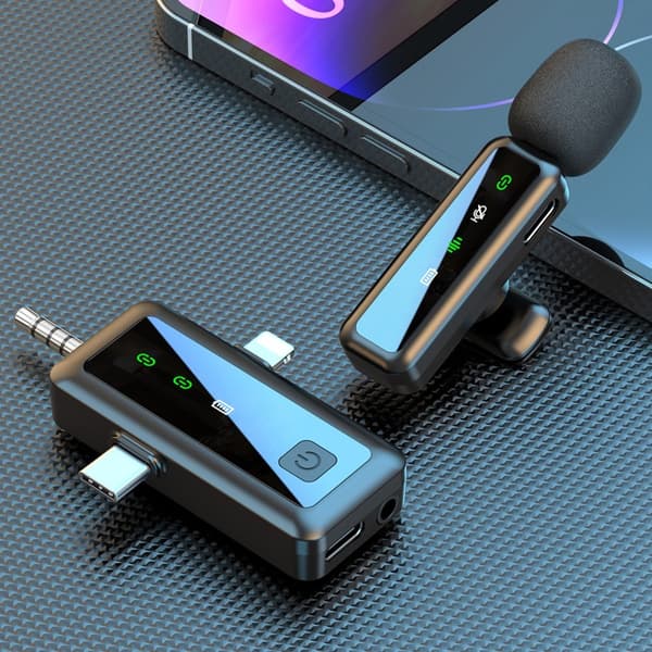 3 i 1 iP USB-C 3,5 mm trådløs Lavalier-mikrofon Støjreducerende mikrofon 1 sender 1 modtager Black