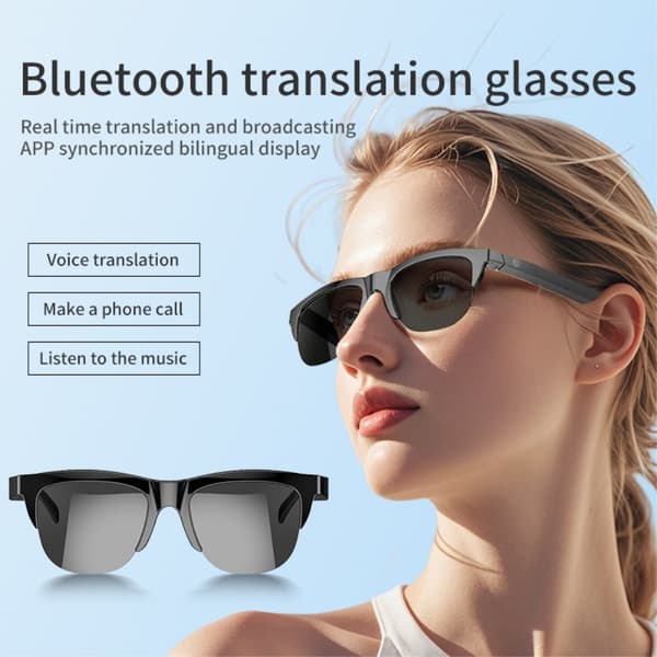 144 Sprog Oversættelse Oversætter Smart AI Bluetooth-solbriller hovedtelefoner Black