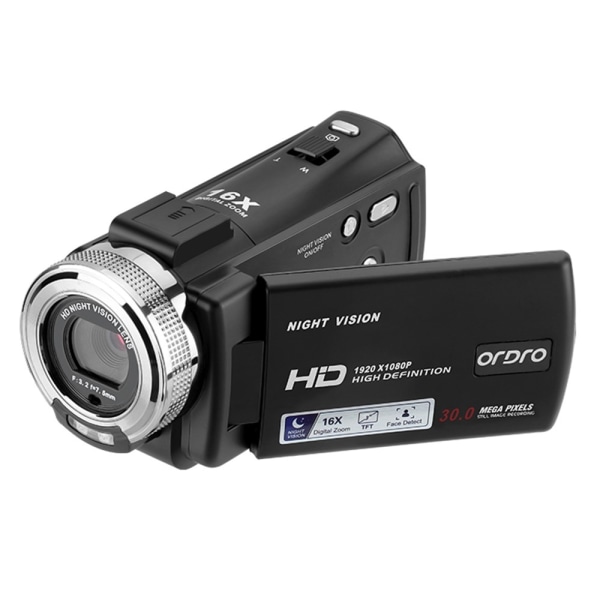 1080P Full HD Videokamera stöd Night Vision Vlogg Youtube Kamera Svart
