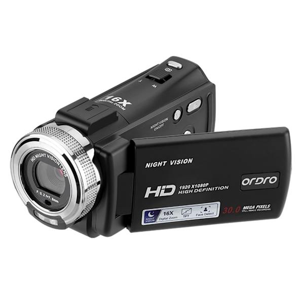 1080P Full HD-videokamera understøtter Night Vision Vlog Youtube-kamera Black