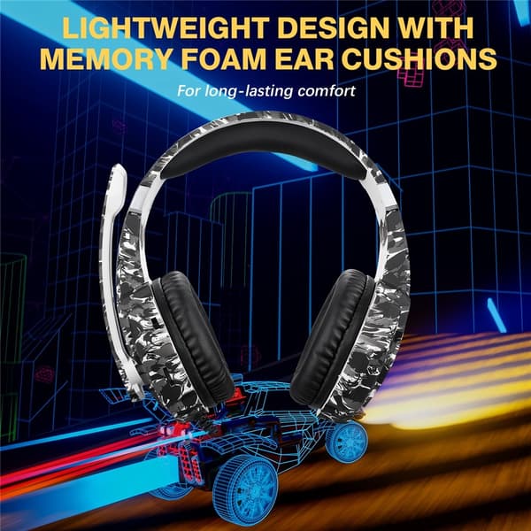 KOTION Gaming Headset LED Trådbundna hörlurar med mikrofon Kamouflage LED - Grå grå