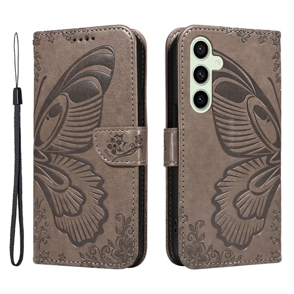 För Samsung Galaxy S24 FE Fodral Ställ Plånboksfodral Fjärilsmönster - Grå grå