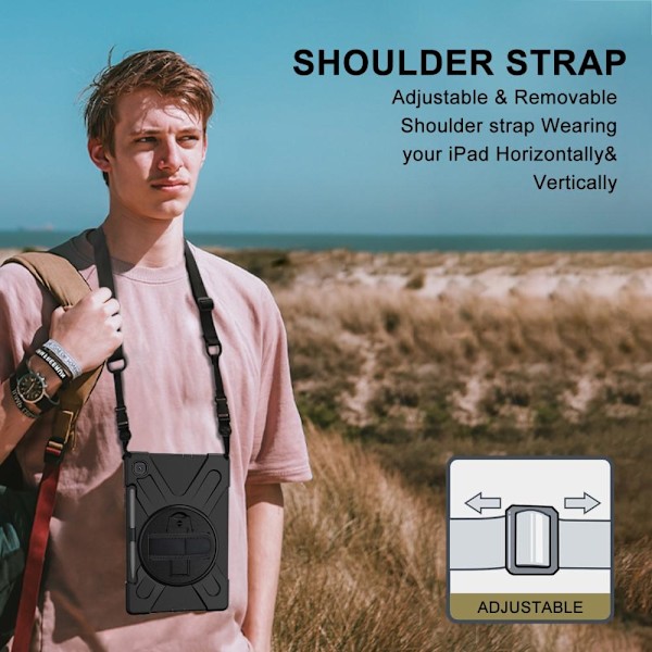 Samsung Galaxy Tab S6 Lite Heavy Duty Armor skal med axelrem Svart
