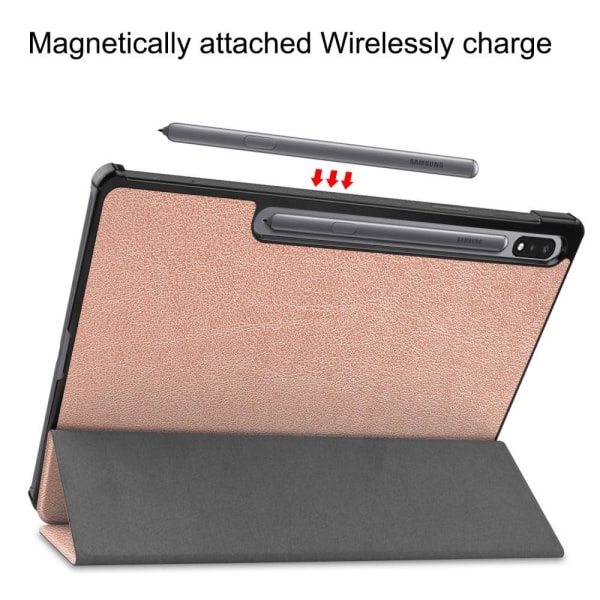 Tri-fold Stand Smart Case for Samsung Galaxy Tab S7 Plus / S8 Plus - RoseGold Pink gold