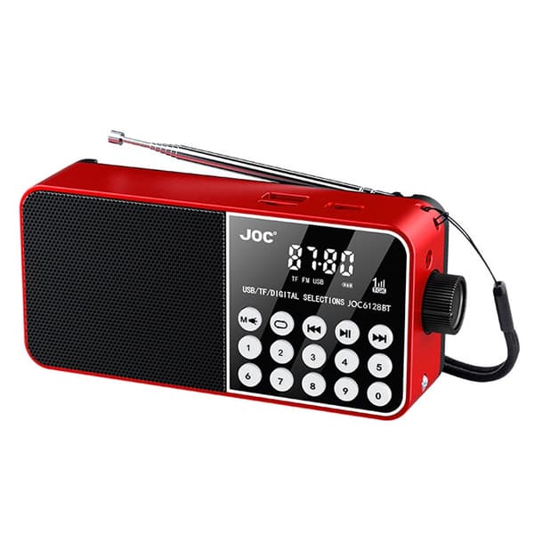 6128BT digitalradio med LED-display, nødlys, Bluetooth-understøttelse og TF-kortlæser. Red