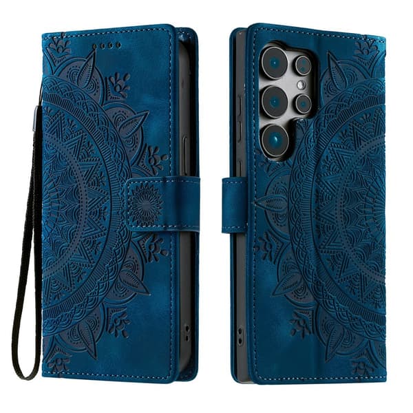 Til Samsung Galaxy S26 Ultra tegnebogscover Cover Shell Mandala Blomstermønster Blue