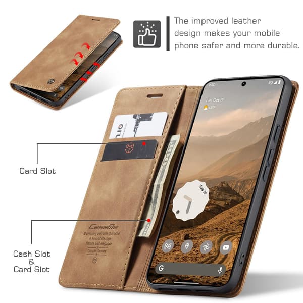 CASEME Plånboksfodral med Stativ till Google Pixel 11 Pro XL Brun