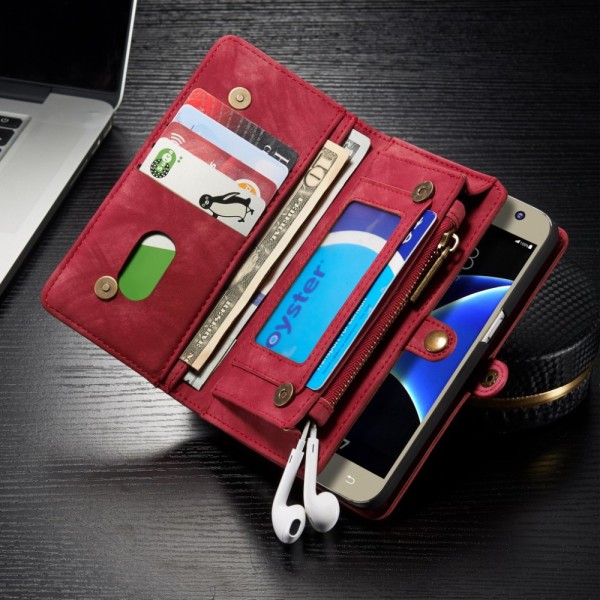 CASEME Samsung Galaxy S7 Retro läder plånboksfodral - Röd Red
