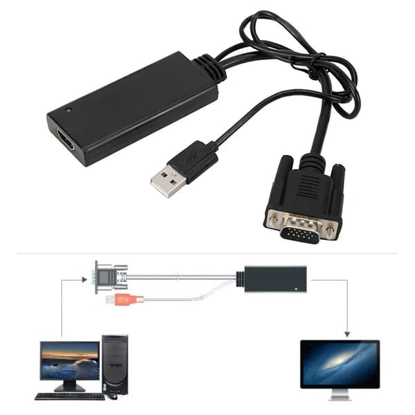 VGA + USB til HD-konverter HD-videoadapter med lyd USB-strømforsyning Black
