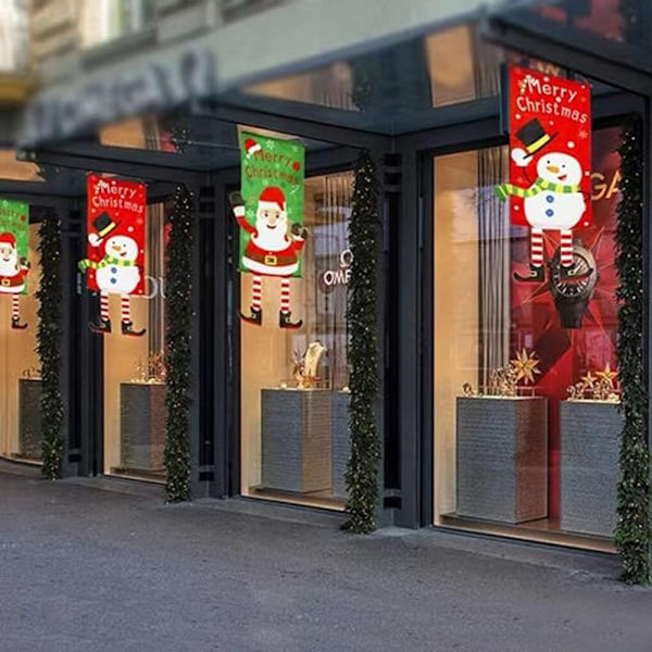 Hyvää joulua Flag Xmas Hanging Banner Door Decor - Lumiukko Red