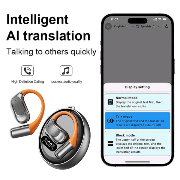 144 språk Translation Översättare Smart Translator Headset Bluetooth Realtid grå